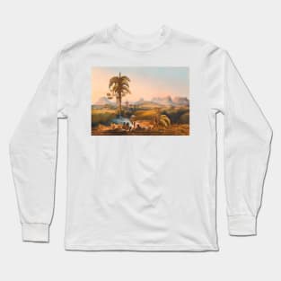 Indigenous warrior around a campfire Long Sleeve T-Shirt